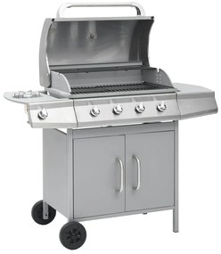 Grelhador/barbecue a gás 4+1 zonas de cozinhar prateado