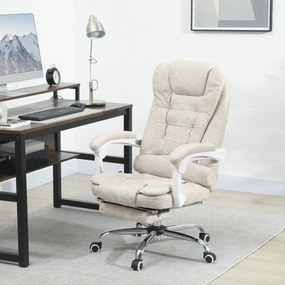 Cadeira de escritório com função de massagem e aquecimento, altura ajustável, encosto reclinável, 65 x 70 x 111–119 cm, creme