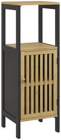 HOMCOM Móvel Baixo de Banheiro em Bambu com Armário 1 Porta Nicho Aberto 32x30x90,5 cm Preto e Madeira | Aosom Portugal