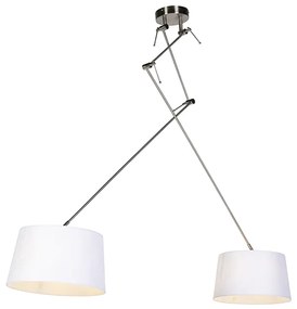 Candeeiro de suspensão em aço com abajures de linho branco 35 cm 2-luzes - Blitz Country / Rústico,Moderno