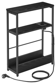 Mesa lateral VASAGLE com filtro de linha, mesa lateral estreita de 3 níveis, mesa lateral para espaços pequenos com porta-revistas, para sala de estar, quarto e escritório, preto ébano e preto tinta LET335B02