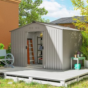 Abrigo de jardim com 5,4 m², dimensões: 2,77 x 1,95 x 1,92 m, com fundações incluídas (PISO NÃO INCLUIDO), porta de correr, aberturas de ventilação e