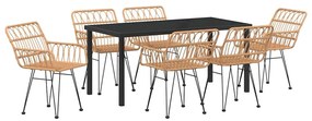 Conjunto de Jantar de Jardim de 7 Peças em Rattan Sintético Marrom