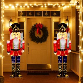 Soldado Quebra-nozes LED  158 cm com espada pré-iluminado com 100 luzes para exterior com 4 estacas e 12 abraçadeiras branco quente multicolor