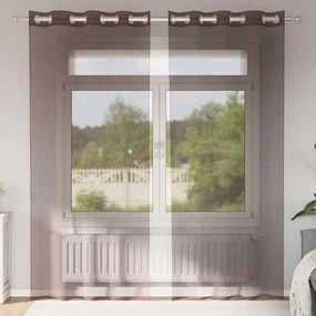 Cortinas de voile com ilhós 2 pcs castanho 140x245 cm