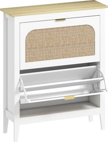 HOMCOM Sapateira Estreita com 2 Portas em Vime e Prateleiras Ajustáveis para 14 Pares de Sapatos 105x24x95,5 cm Branco | Aosom Portugal