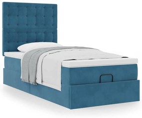 Estrutura cama otomana com colchões azul escuro 90x190cm veludo