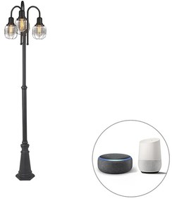 LED Candeeiro de exterior inteligente preto 3 luzes IP44 com Wi-Fi ST64 - Guardado Country / Rústico,Rústico