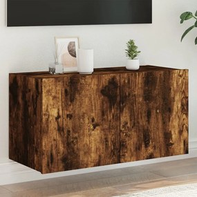vidaXL Móvel de parede p/ TV c/ luzes LED 80x35x41 cm carvalho fumado