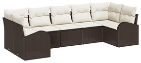 Conjunto de Sofá de Jardim de 7 Peças com Almofadas Castanho Poliratan