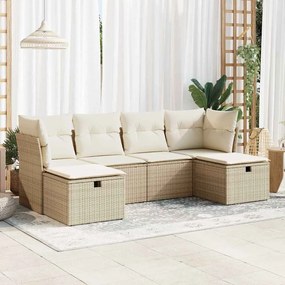 vidaXL 6 pcs conjunto de sofás p/ jardim com almofadões vime PE bege