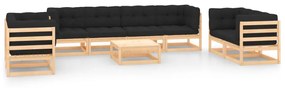 vidaXL 9 pcs conjunto lounge de jardim c/ almofadões pinho maciço