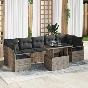 Conjunto de Sofás de Jardim de 8 Peças com Almofadas Cinza Vime Poliéster