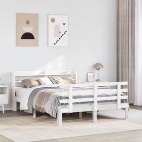 vidaXL Estrutura cama c/ cabeceira 135x190 cm pinho maciço branco