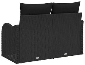 Sofá de Jardim 2 Lugares com Almofadas VidaXL Preto Rattan