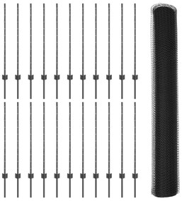 Postes de Cerca vidaXL 22 pcs U-Channel Cinza 100 cm Aço