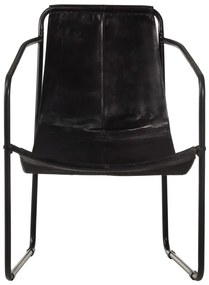 Cadeira com apoio de braços em couro genuíno preto
