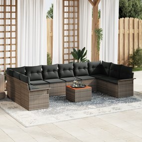 vidaXL Conjunto de Sofá de 11 Peças para Jardim com Almofadas Cinza de Poliéster