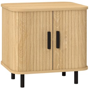 HOMCOM Mesa de Cabeceira Mesa de Cabeceira Quarto com Portas de Correr 2 Prateleiras e Pés em Aço Estilo Escandinavo para Sala 48x40x48 cm Madeira