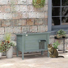 Casinha para gatos, casinha exterior elevada em madeira com teto basculante e isolamento, 85 x 50 x 68,5 cm, cinzento escuro e preto
