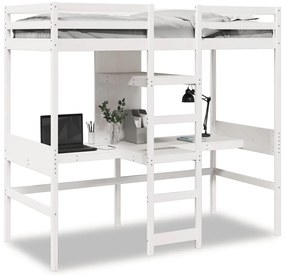Cama alta c/ secretárias/prateleiras 90x200 cm pinho branco