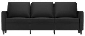 Sofá de 3 lugares 180 cm couro artificial preto