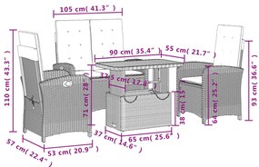 4 pcs conjunto de jardim p/ jardim c/ almofadões vime PE preto