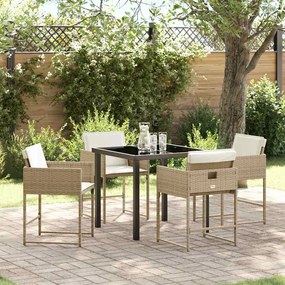 vidaXL Conjunto de Jantar de Jardim de 5 Peças com Almofadas Bege de Rattan Polimérico