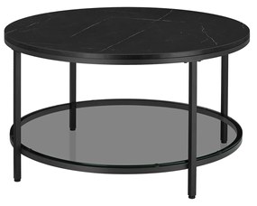 Mesa de centro redonda com tampo de vidro estilo moderno 80 x 46 cm (Ø x H) Preto