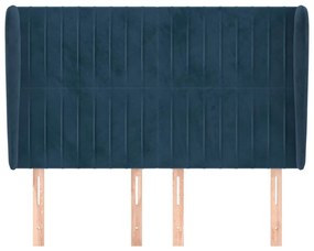 Cabeceira cama c/ abas veludo 147x23x118/128 cm azul-escuro