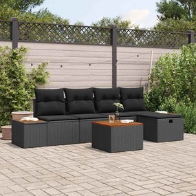 vidaXL Conjunto de Sofá de Jardim de 6 Peças com Almofadas Preto Rattan Sintético