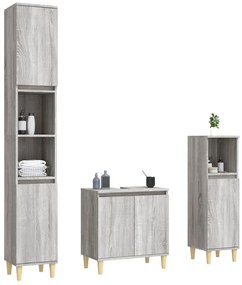 3 pcs Conjunto móveis casa de banho madeira proc. cinza sonoma