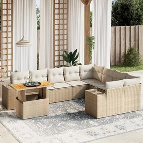10 pcs conjunto de sofás p/ jardim com almofadões vime PE bege