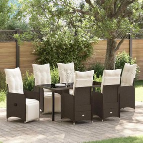 vidaXL Conjunto de Jantar de Jardim de 7 Peças com Almofadas Castanhas de Rattan PE