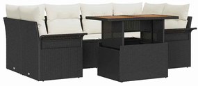 Conjunto de Sofá de Jardim de 7 Peças com Almofadas Pretas de Rattan e
