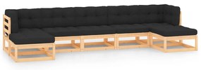 7 pcs conj. lounge jardim c/ almofadões antracite pinho maciço