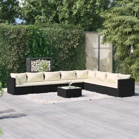 vidaXL 9 pcs conjunto lounge de jardim c/ almofadões vime PE preto