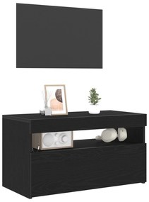 Estante para TV com Luzes LED em Madeira de Carvalho Preto 75x35x40 cm
