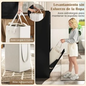 Armário de casa de banho com arrumação 40 x 40 x 170 cm prateleira ajustável, saco de roupa suja com alças longas e curtas preto