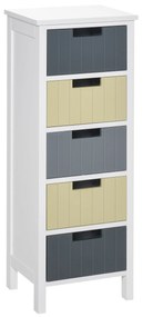HOMCOM Cómoda de Madeira com 5 Gavetas Cómoda Auxiliar de Armazenamento com Pés Elevados Estilo Moderno 35x28x90,5cm Multicor | Aosom Portugal