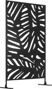 Outsunny Biombo de 3 Painéis 122x198 cm Biombo Separador de Ambientes com Suporte Design de Folhas Preto | Aosom Portugal