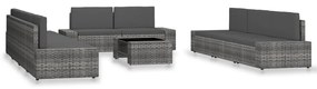 10 pcs conjunto lounge de jardim vime PE cinzento