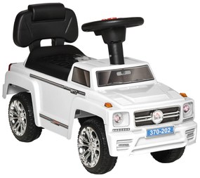 Carro Andador para Bebé de 18-36 Meses Carro sem Pedais com Faróis Música Buzina Compartimento de Armazenamento e Encosto Alto 68x30,5x41,5cm Branco