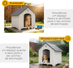 Casota para Cães de Exterior Casa para Cães Grandes em Plástico com 2 Janelas Base Elevada Estacas Cinzento