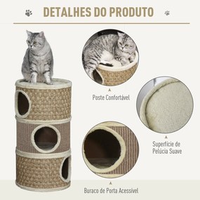 PawHut Arranhador em Forma de Cilindro para Gatos com 3 Níveis Platafo