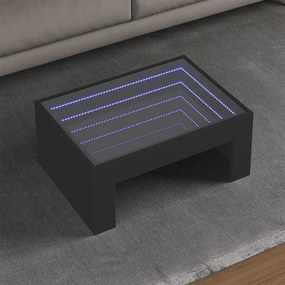 vidaXL Mesa de centro luzes LED Infinity 70x50x30 cm preto
