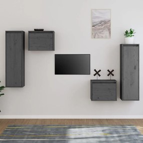vidaXL Móveis de TV 4 pcs madeira de pinho maciça cinzento