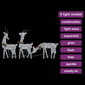 Família de renas de Natal 270x7x90 malha branco prateado