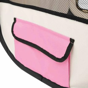 Parque dobrável p/ cão c/ saco de transporte 90x90x58 cm rosa