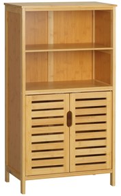 kleankin Armário Casa de Banho de Bambu Móvel Auxiliar Casa de Banho com 2 Portas 2 Prateleiras Abertas 50x29x92 cm Madeira | Aosom Portugal
